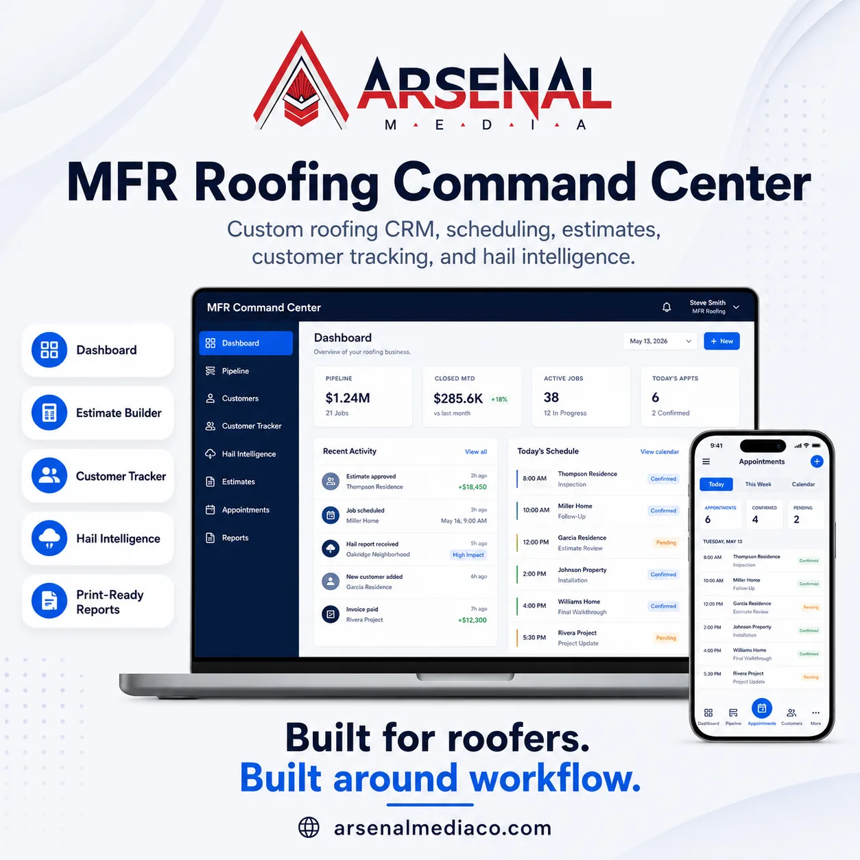 MFR Roofing Command Center contractor CRM dashboard